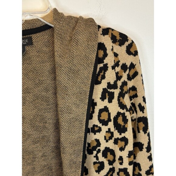 RACHEL ZOE Leopard Print Open Front Hooded Cardigan Women XS Pockets Sweater - Picture 6 of 9
